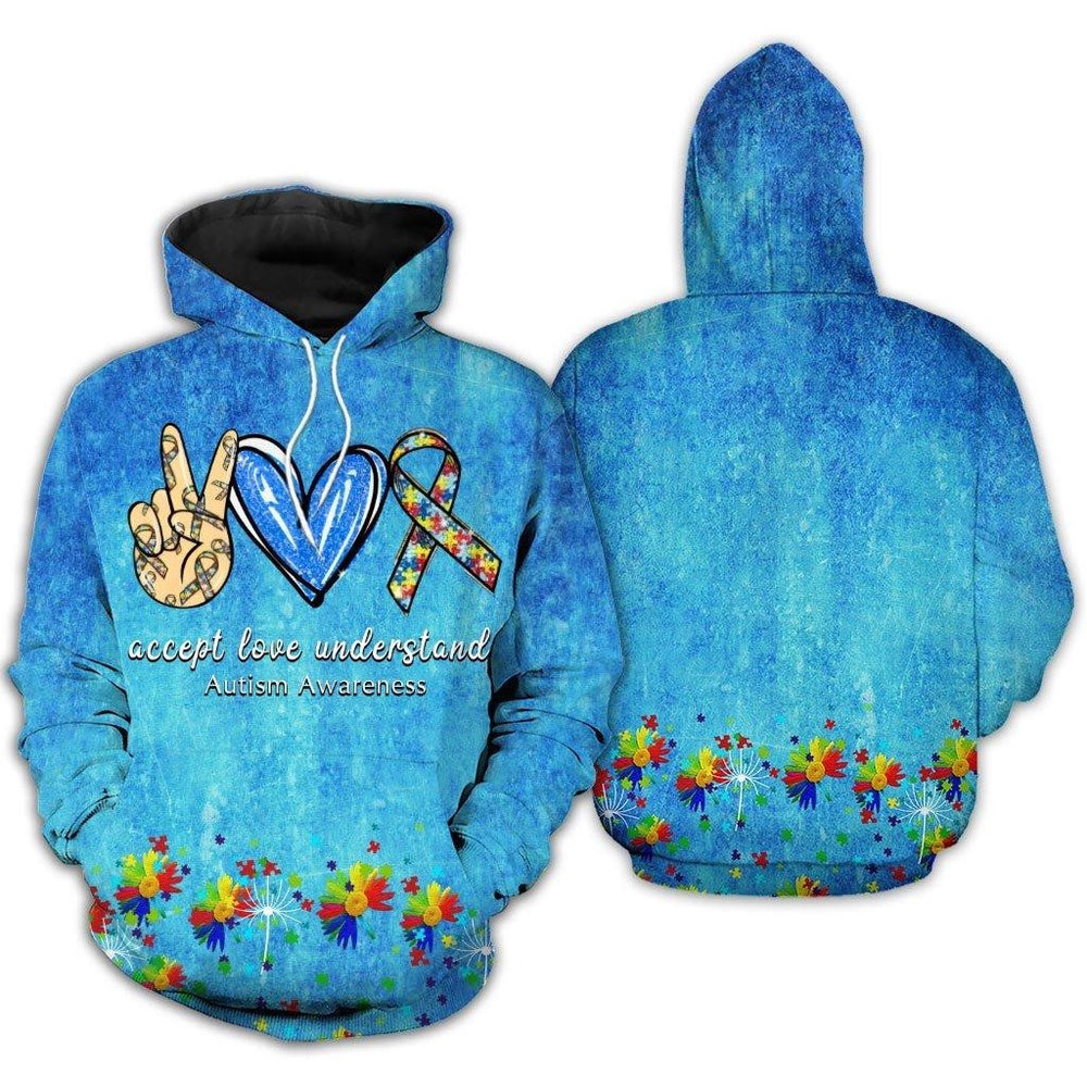 Autism Hoodie, Accept Love Understand Autsim Awareness All Over Print Hoodie