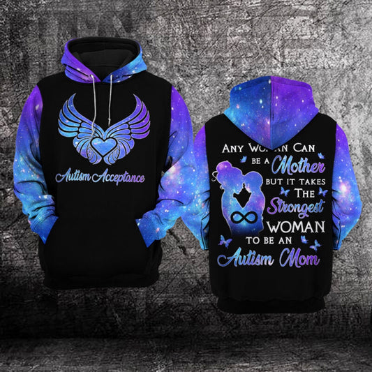 Autism Hoodie, Any Woman Can Be A Mother But It Takes The Strongest Woman To Be An Autism Mom All Over Print Hoodie