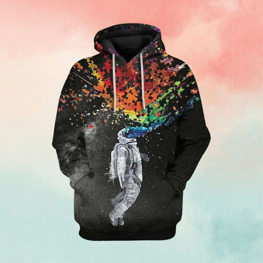 Autism Hoodie, Astronaut Space Color Puzzle Piece All Over Print Hoodie