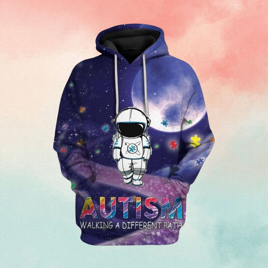 Autism Hoodie, Astronaut Walking A Different Path All Over Print Hoodie