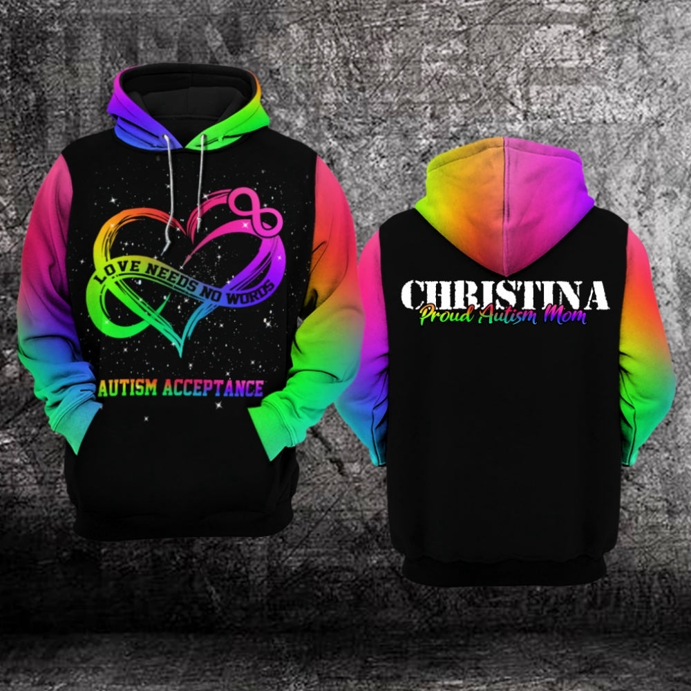 Autism Hoodie, Autism Acceptance Love Needs No Words Custom All Over Print Hoodie