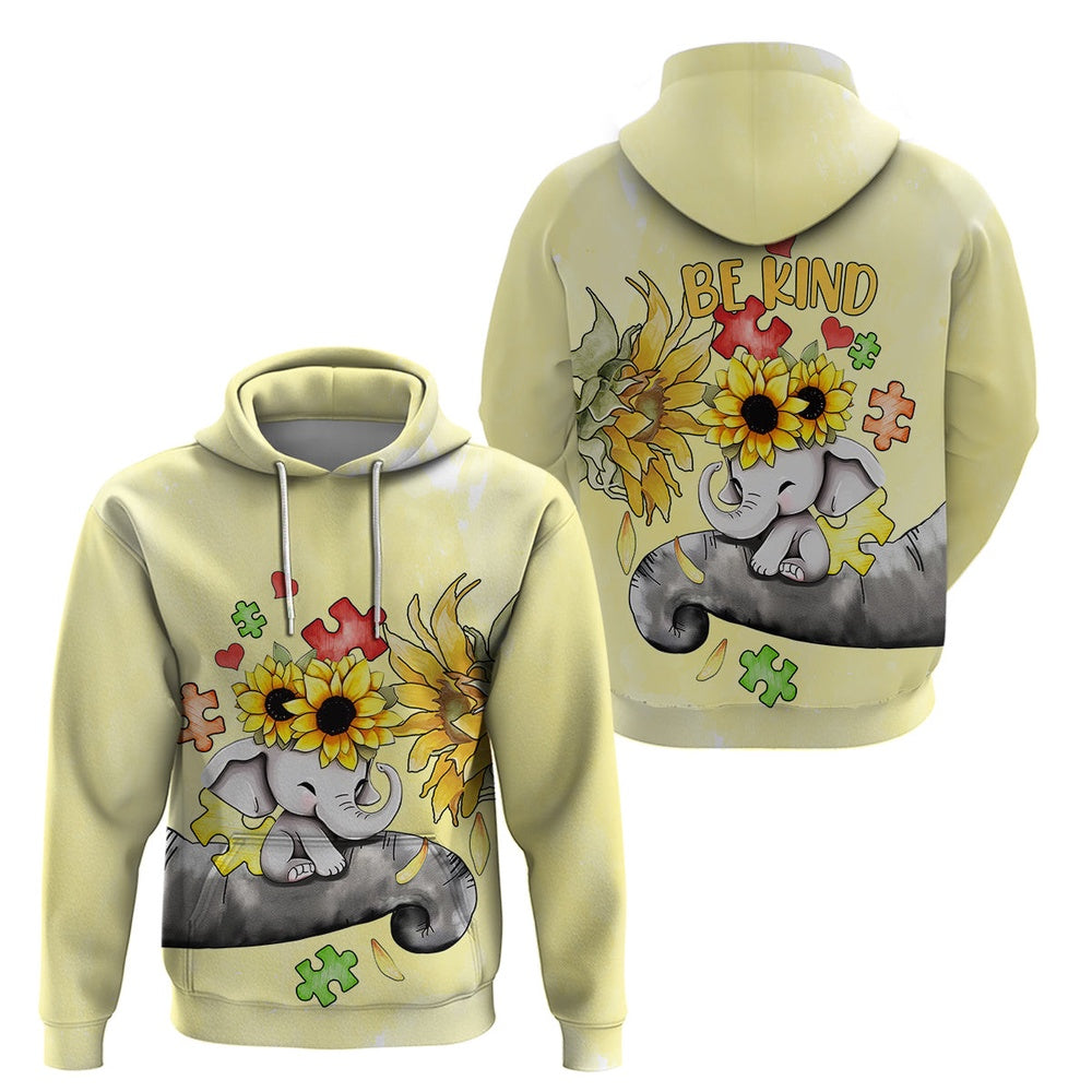 Autism Hoodie, Autism Acceptance Month Elephant With Sunflower All Over Print Hoodie