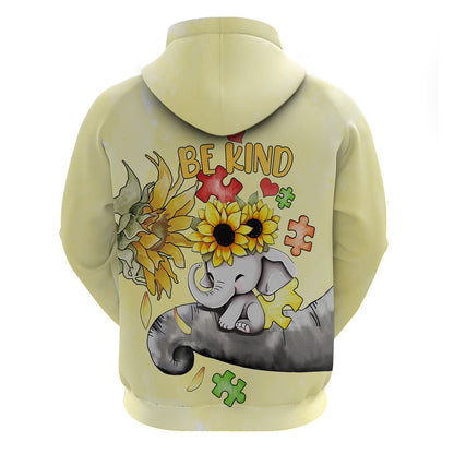 Autism Hoodie, Autism Acceptance Month Elephant With Sunflower All Over Print Hoodie