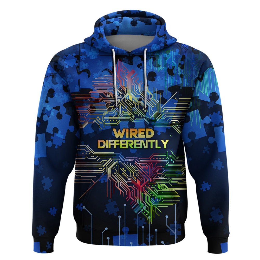 Autism Hoodie, Autism Acceptance Month Neurodiversity Wired Differently All Over Print Hoodie