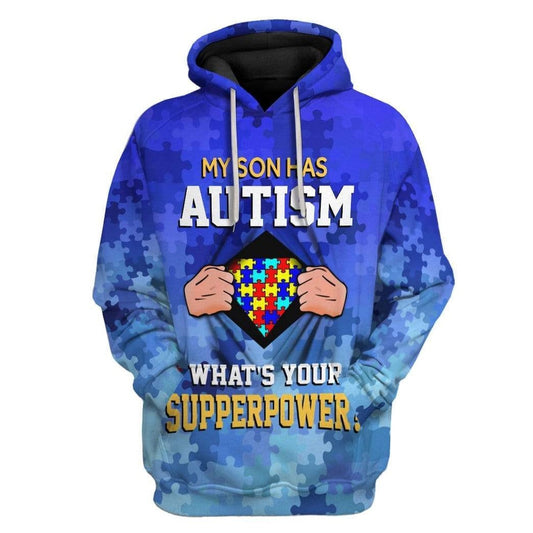 Autism Hoodie, Autism Acceptance My Son Has Superpower Custom All Over Print Hoodie