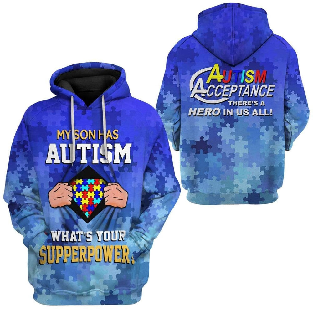 Autism Hoodie, Autism Acceptance My Son Has Superpower Custom All Over Print Hoodie