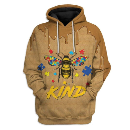 Autism Hoodie, Autism Awareness Bee Kind Custom All Over Print Hoodie