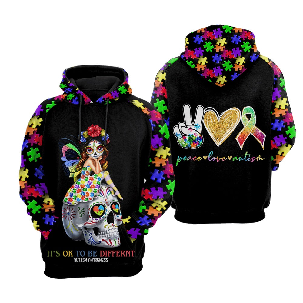 Autism Hoodie, Autism Awareness Cute Skull All Over Print Hoodie