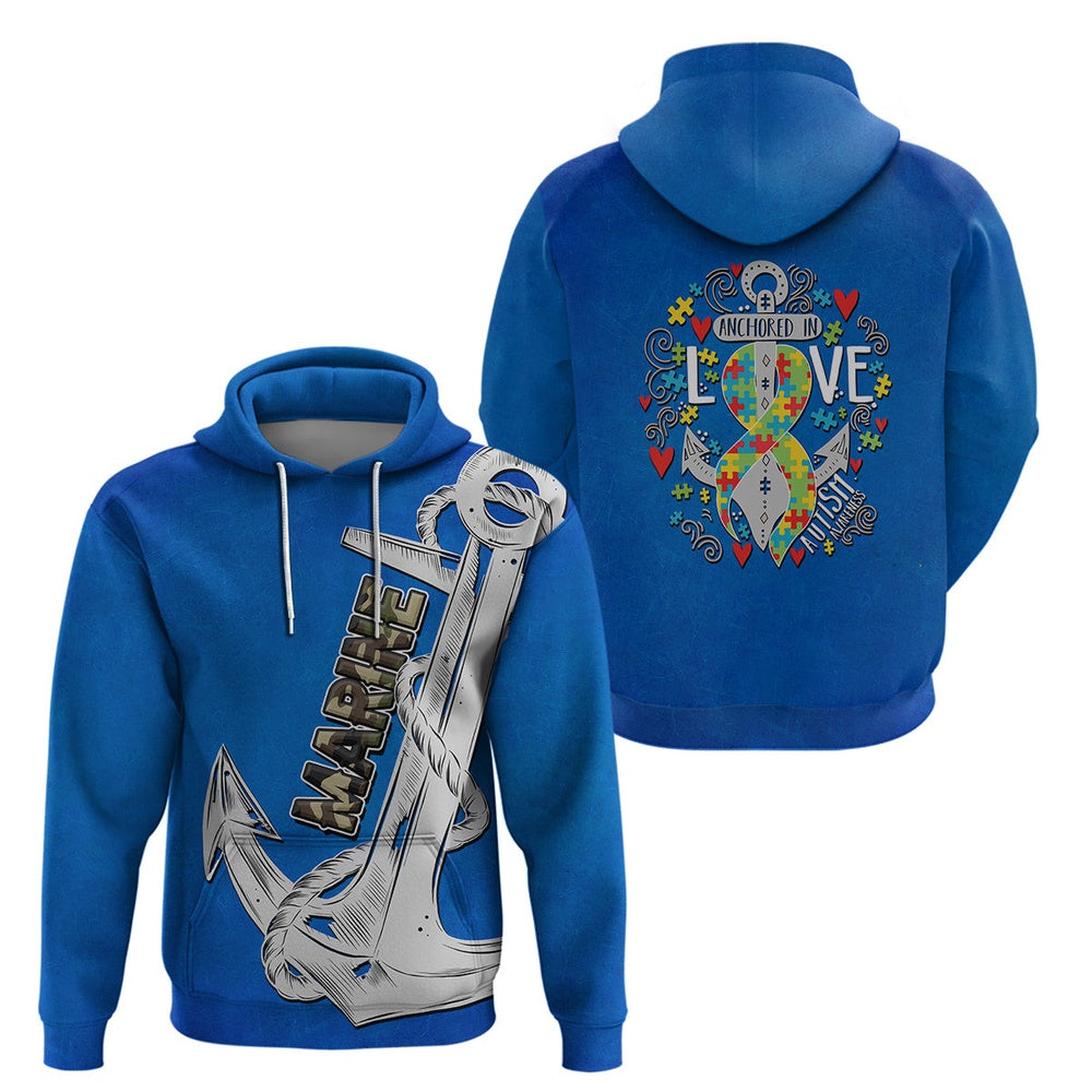 Autism Hoodie, Autism Awareness Month Marine Life Anchor In Love All Over Print Hoodie