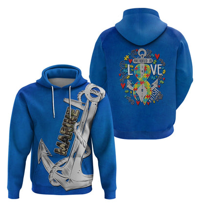 Autism Hoodie, Autism Awareness Month Marine Life Anchor In Love All Over Print Hoodie