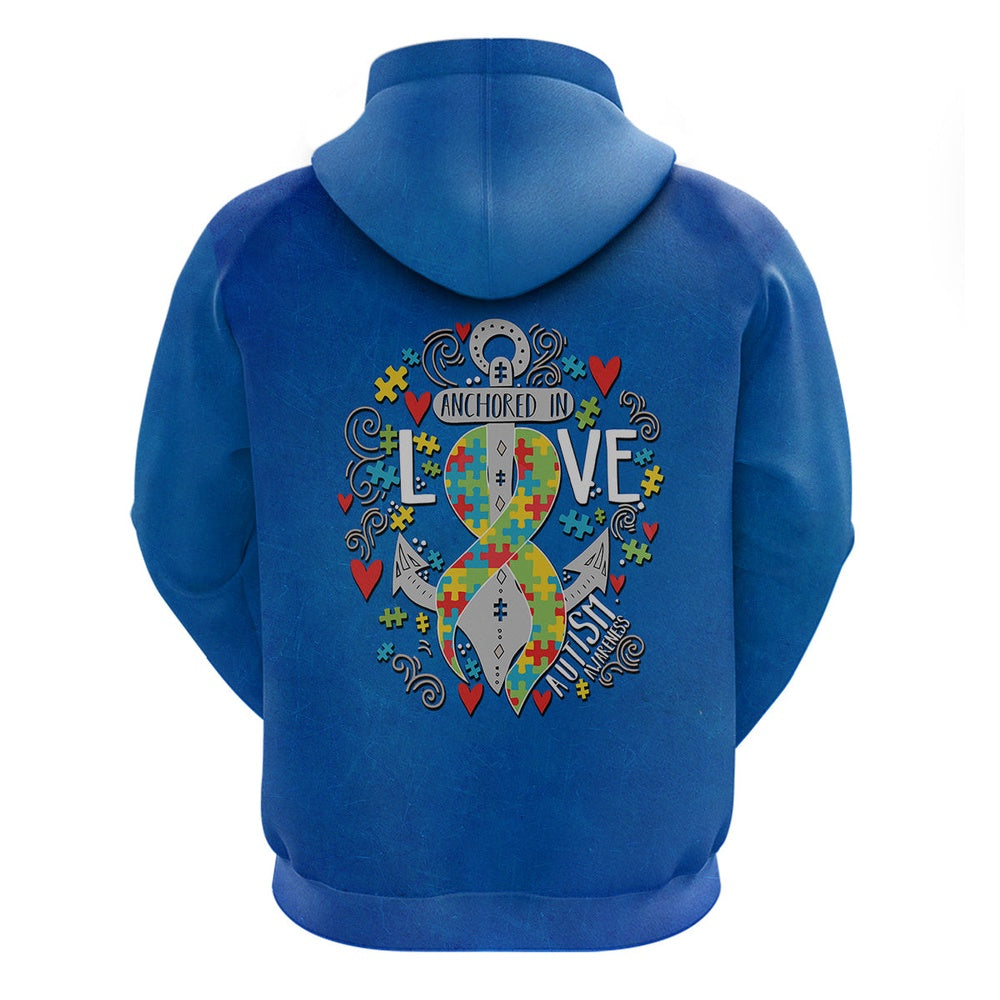 Autism Hoodie, Autism Awareness Month Marine Life Anchor In Love All Over Print Hoodie