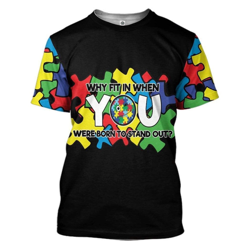 Autism Hoodie, Autism Awareness Why Fit In When You Were Born To Stand Out Custom All Over Print Hoodie