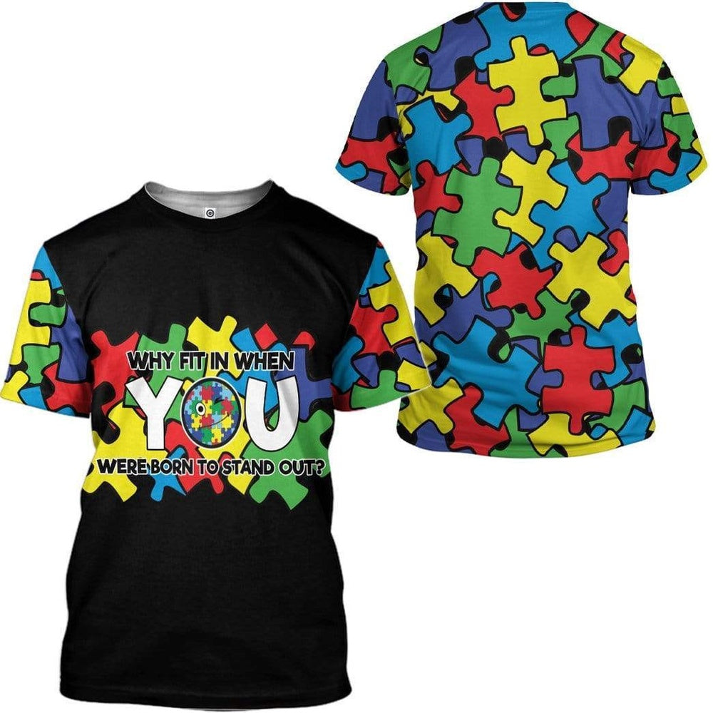 Autism Hoodie, Autism Awareness Why Fit In When You Were Born To Stand Out Custom All Over Print Hoodie