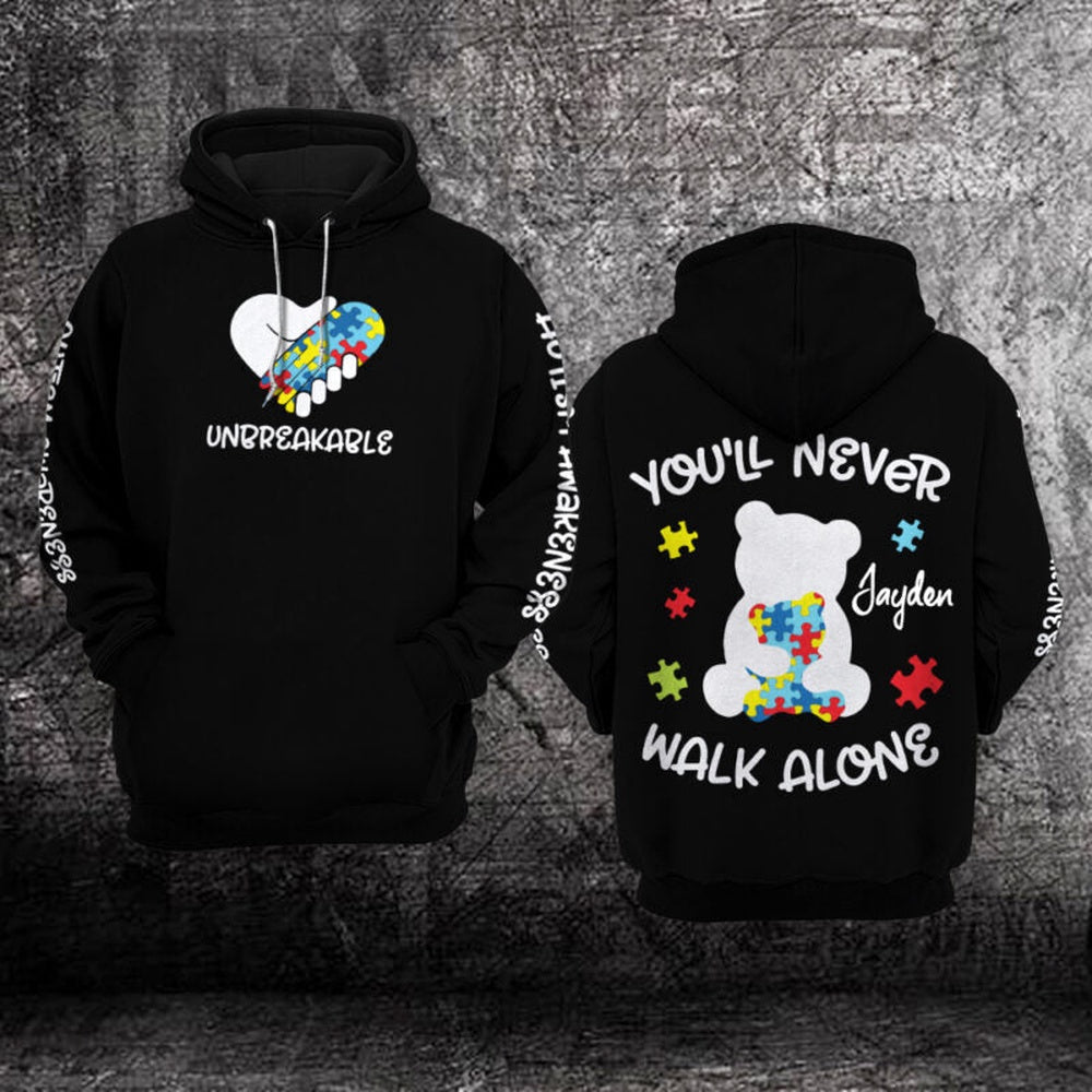 Autism Hoodie, Autism Awareness You'll Never Walk Alone Custom All Over Print Hoodie