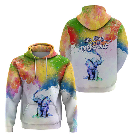 Autism Hoodie, Autism Elephant Watercolor Style Its Okay To Be Differenhoodie All Over Print Hoodie