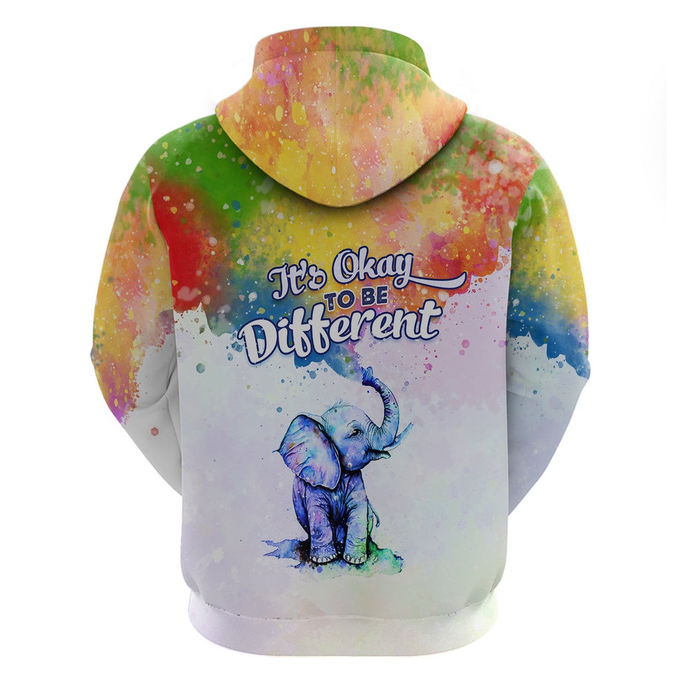 Autism Hoodie, Autism Elephant Watercolor Style Its Okay To Be Differenhoodie All Over Print Hoodie