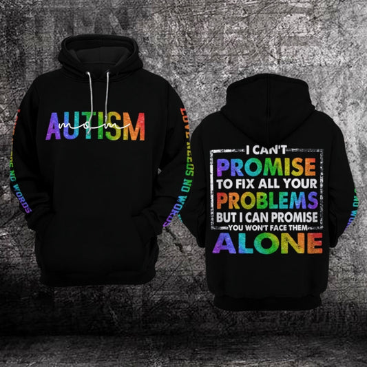 Autism Hoodie, Autism Mom Love Need No Words You Won'T Face Them Alone Custom All Over Print Hoodie