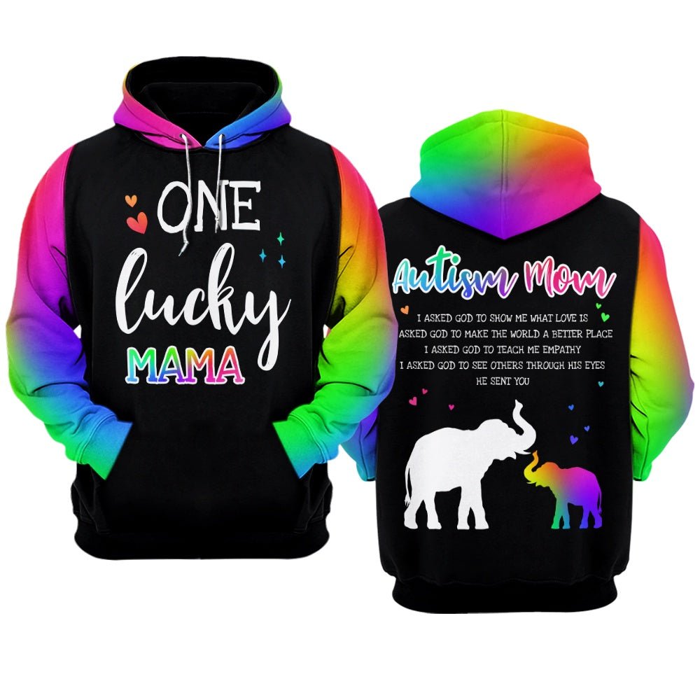Autism Hoodie, Autism Mom One Lucky Mama All Over Print Hoodie