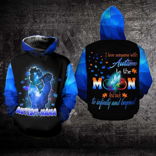 Autism Hoodie, Autism Nana Love You To The Mom And Back All Over Print Hoodie