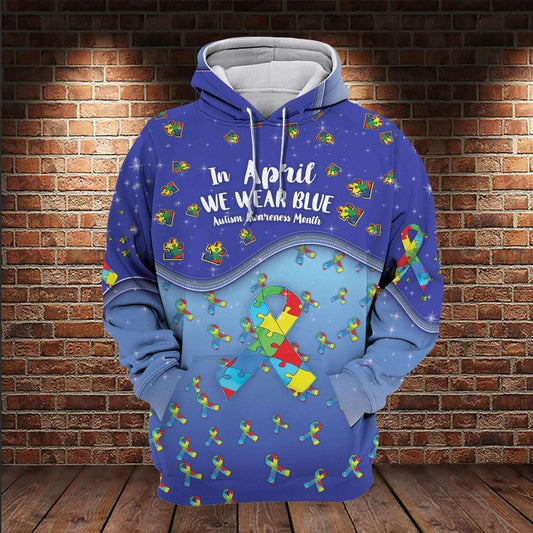 Autism Hoodie, Autism Ribbon We Wear Blue All Over Print Hoodie