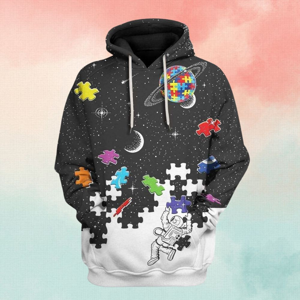 Autism Hoodie, Autism Space Astronaut Puzzle Piece All Over Print Hoodie