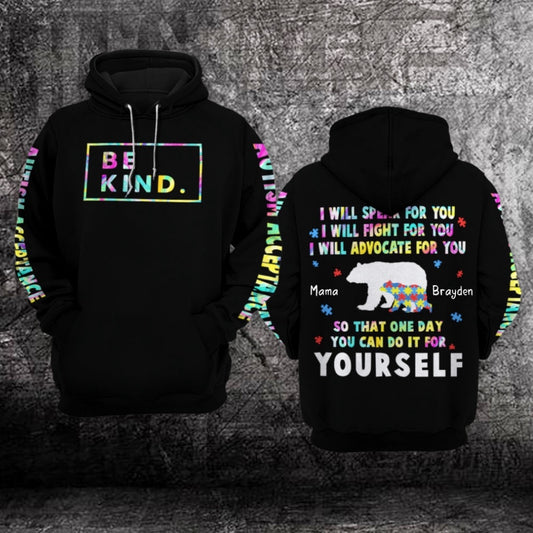 Autism Hoodie, Bear Autism Awarenesss Acceptance- Be Kind Custom All Over Print Hoodie