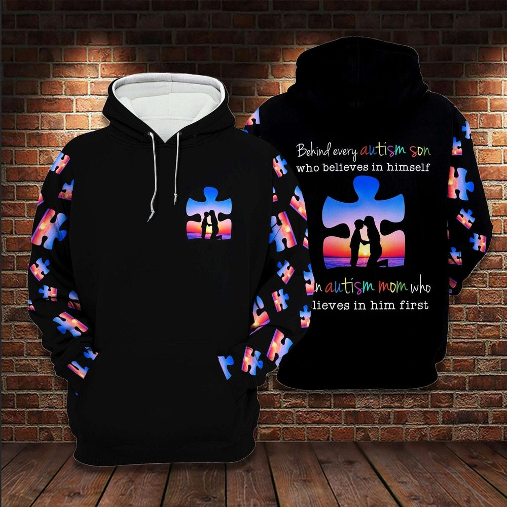 Autism Hoodie, Behind Every Autism Son All Over Print Hoodie