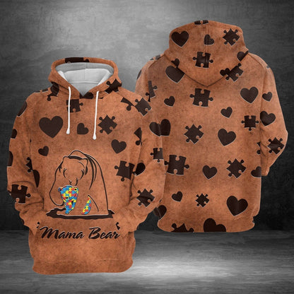 Autism Hoodie, Brown Mama Bear Love All Over Print Hoodie