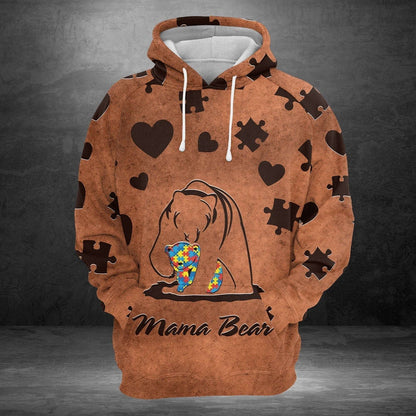 Autism Hoodie, Brown Mama Bear Love All Over Print Hoodie