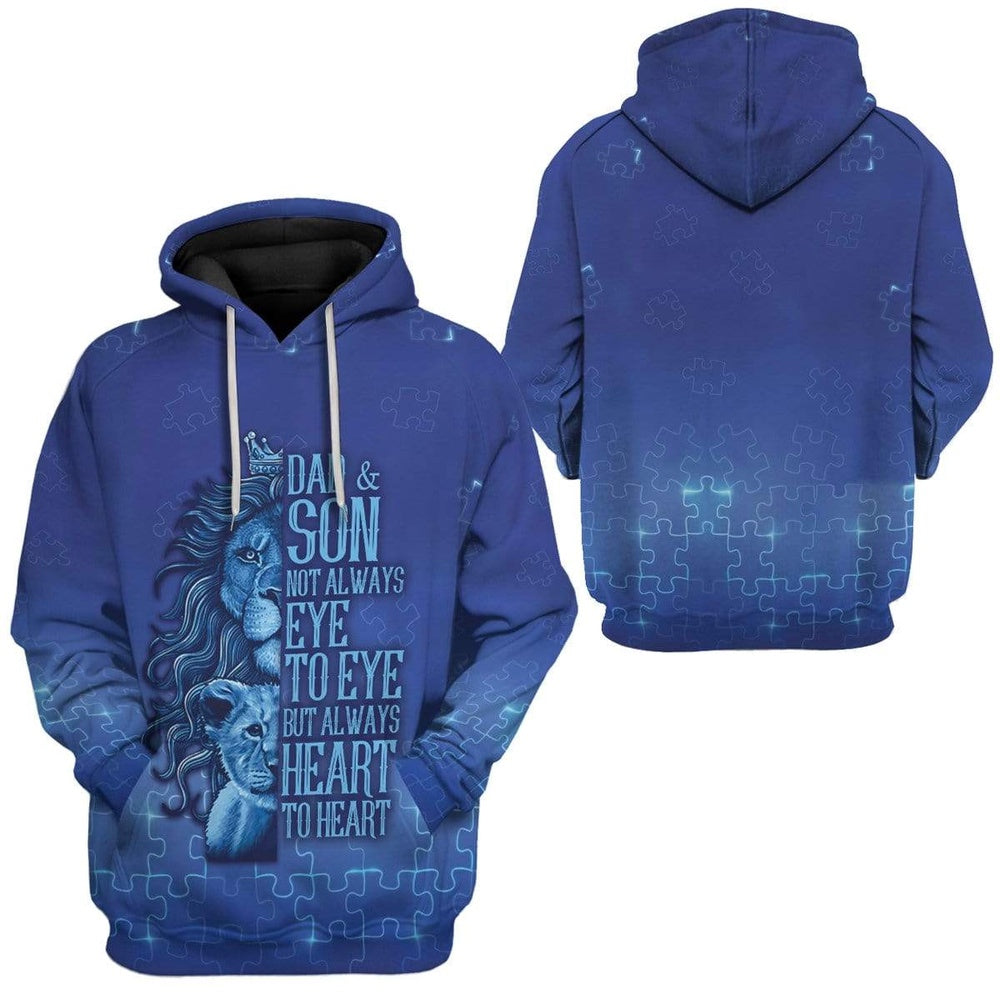 Autism Hoodie, Dad And Son Blue Autism Puzzle Custom All Over Print Hoodie