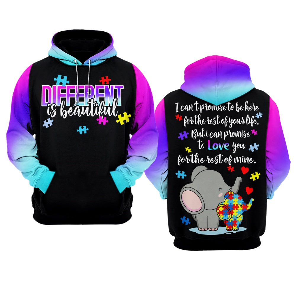 Autism Hoodie, Different Is Beautiful All Over Print Hoodie