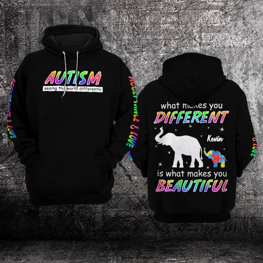 Autism Hoodie, Elephant Autism Awareness Autism Seeing The World Differently Custom All Over Print Hoodie