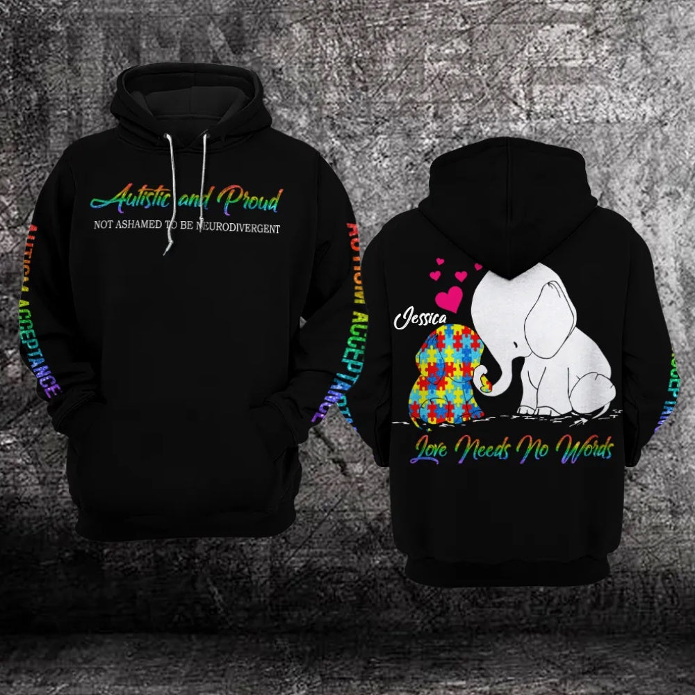 Autism Hoodie, Elephant Autism Awareness Autistic And Proud Custom All Over Print Hoodie