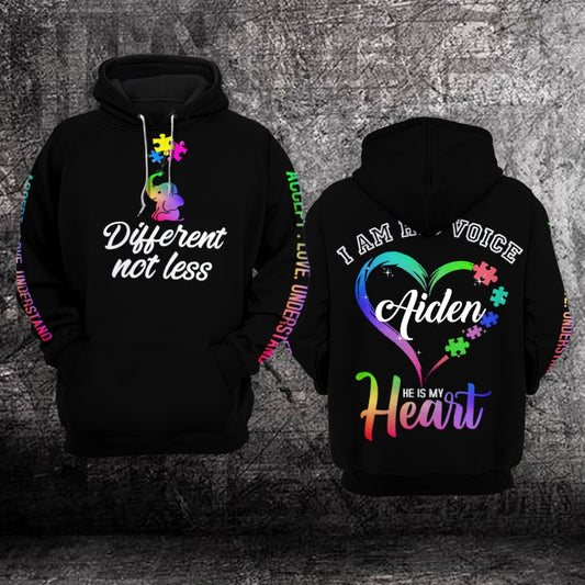 Autism Hoodie, Elephant Autism Awareness Different Not Less He Is My Heart Custom All Over Print Hoodie