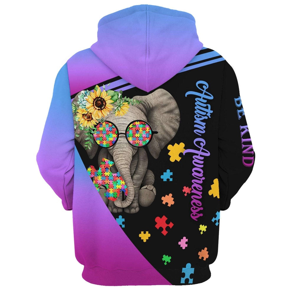 Autism Hoodie, Elephant Colorful Puzzle Piece All Over Print Hoodie