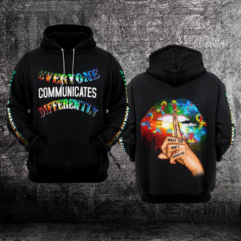 Autism Hoodie, Everyone Communicates Differently All Over Print Hoodie