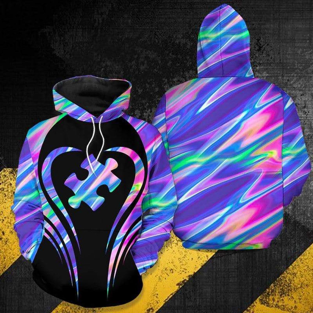 Autism Hoodie, Holographic Puzzle Piece All Over Print Hoodie