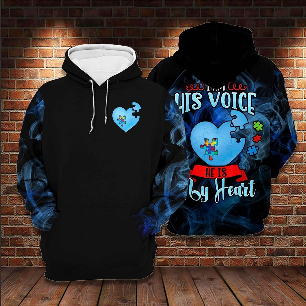 Autism Hoodie, I Am His Voice He Is My Heart All Over Print Hoodie