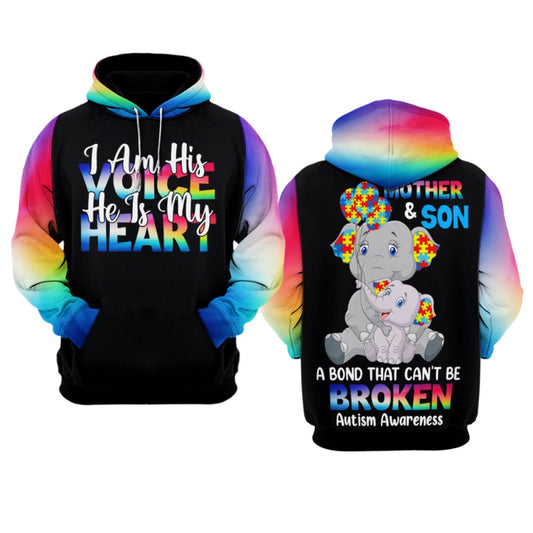 Autism Hoodie, I Am His Voice, He Is My Heart All Over Print Hoodie