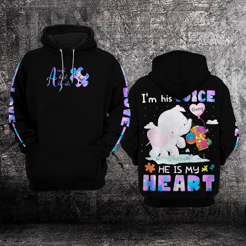 Autism Hoodie, I'M His Voice He Is My Heart Custom All Over Print Hoodie