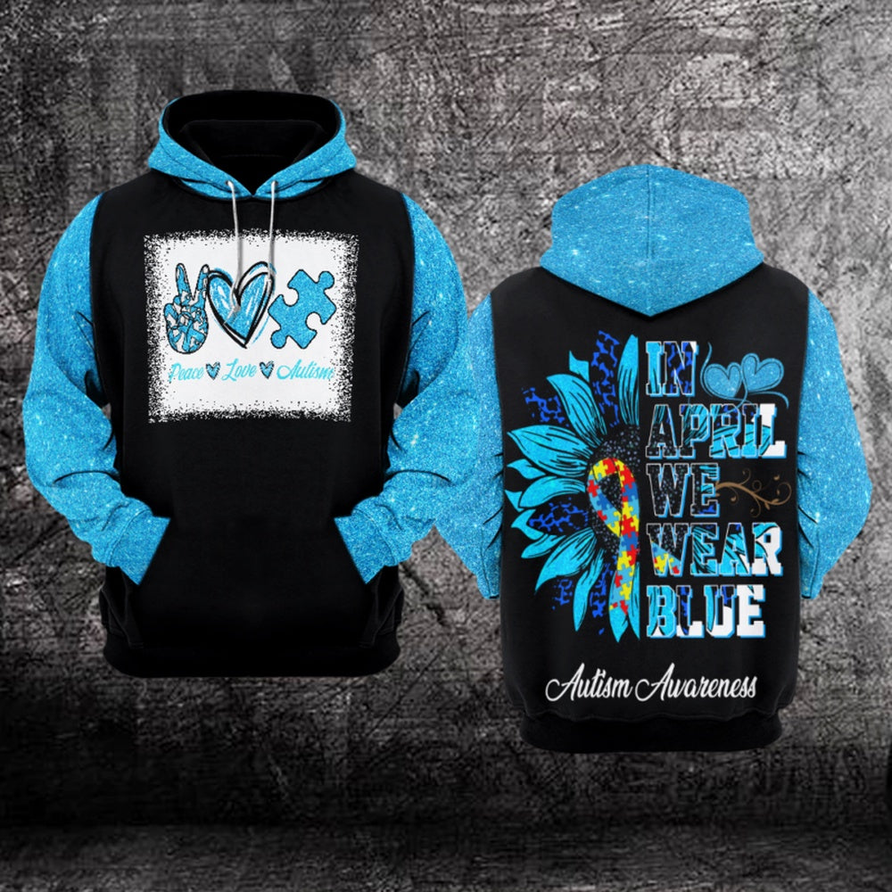 Autism Hoodie, In April We Wear Blue All Over Print Hoodie