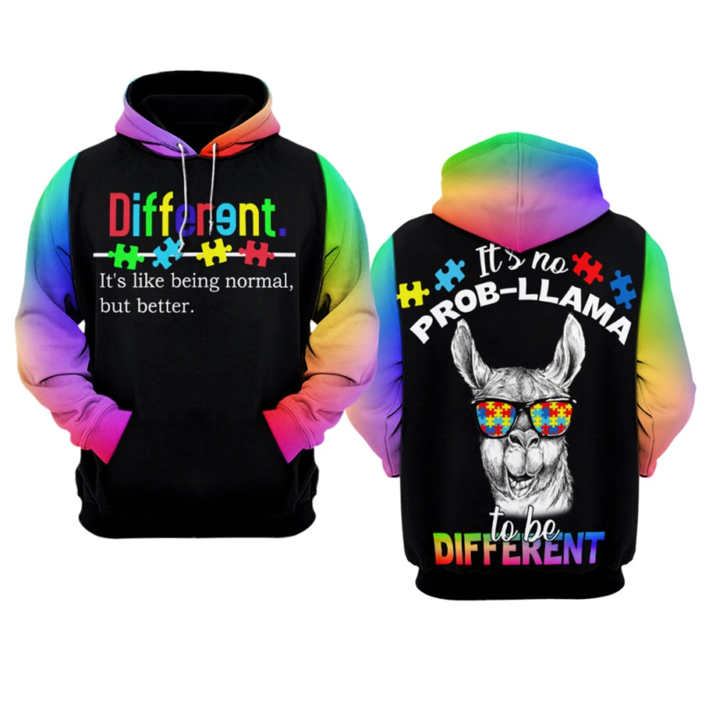Autism Hoodie, It's No Prob-Llama To Be Different All Over Print Hoodie