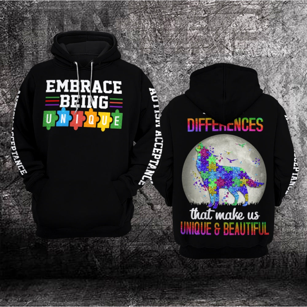 Autism Hoodie, It's Our Differences That Make Us Unique And Beautiful All Over Print Hoodie