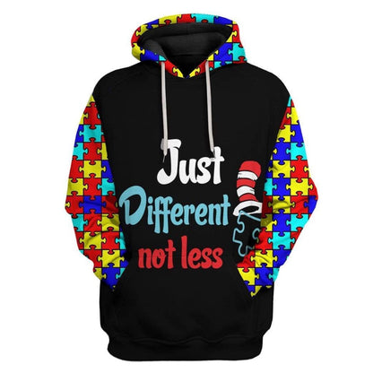 Autism Hoodie, Just Different Not Less Autism Awareness Custom All Over Print Hoodie