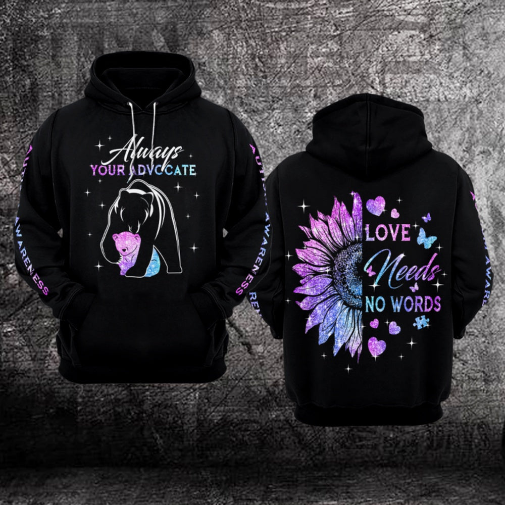 Autism Hoodie, Love Needs No Words All Over Print Hoodie