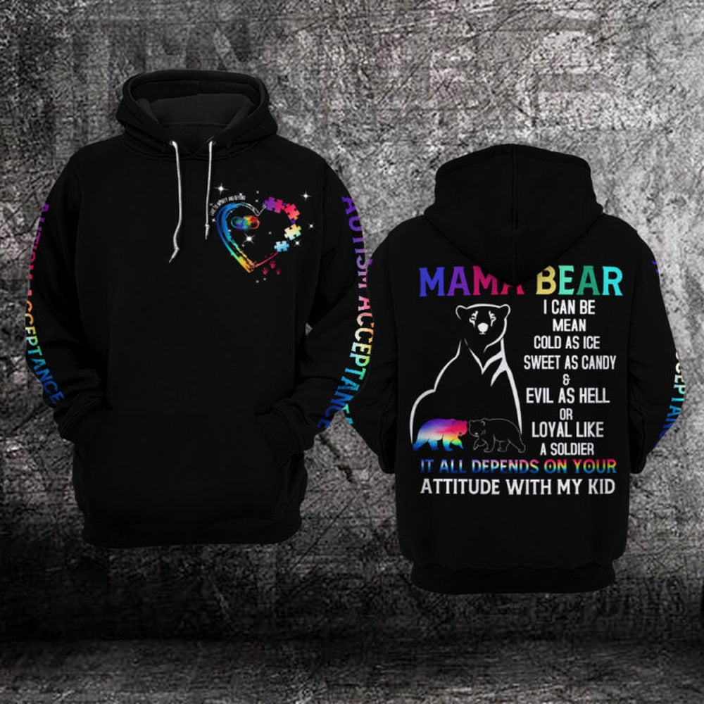 Autism Hoodie, Mama Bear All Over Print Hoodie