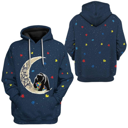 Autism Hoodie, Mama Bear Autism I Love You To The Moon All Over Print Hoodie