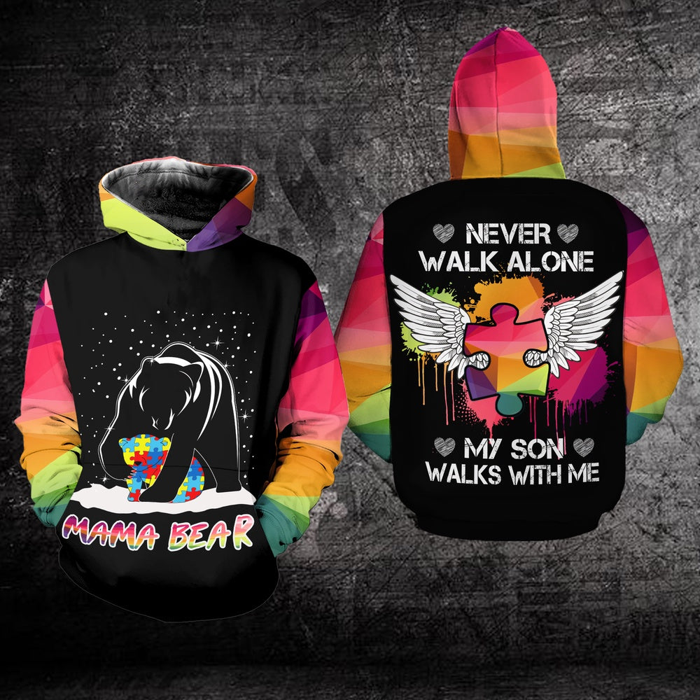 Autism Hoodie, Mama Bear Never Walk Alone All Over Print Hoodie