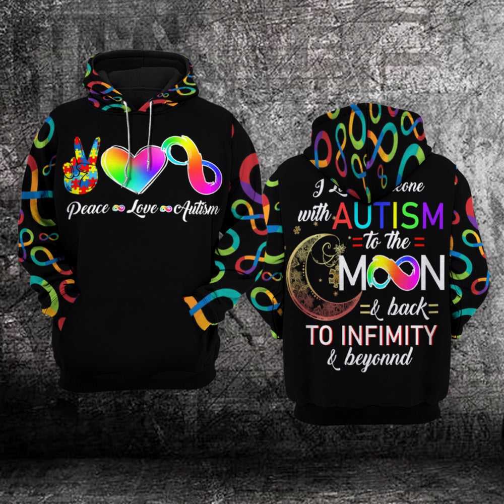 Autism Hoodie, Peace, Love, Autism All Over Print Hoodie