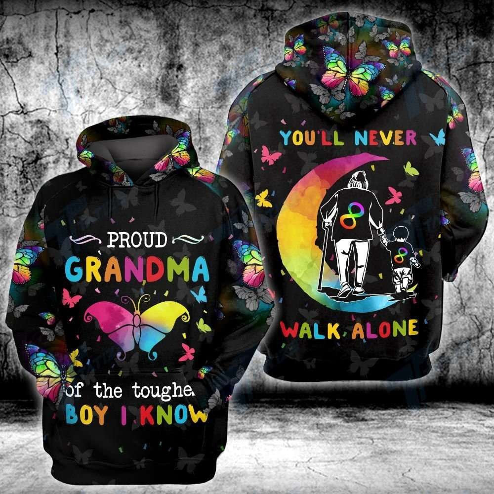 Autism Hoodie, Proud Grandma Of The Toughest Boy I Know All Over Print Hoodie
